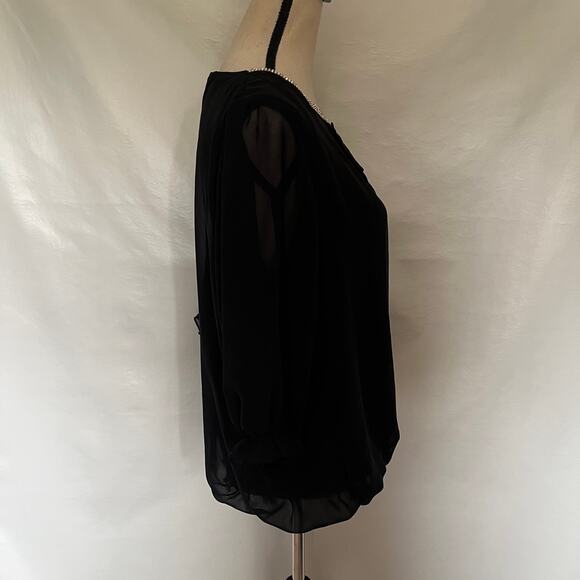Vintage F GIRL Rhinestone Whimsigoth Womens Top 2 Black Gathered Cuff Hem Sheer - Picture 5 of 11